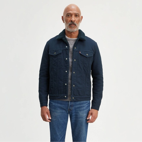 Levi's Men's Sherpa Lined Trucker Jacket Navy Blue Size Large - Picture 1 of 4